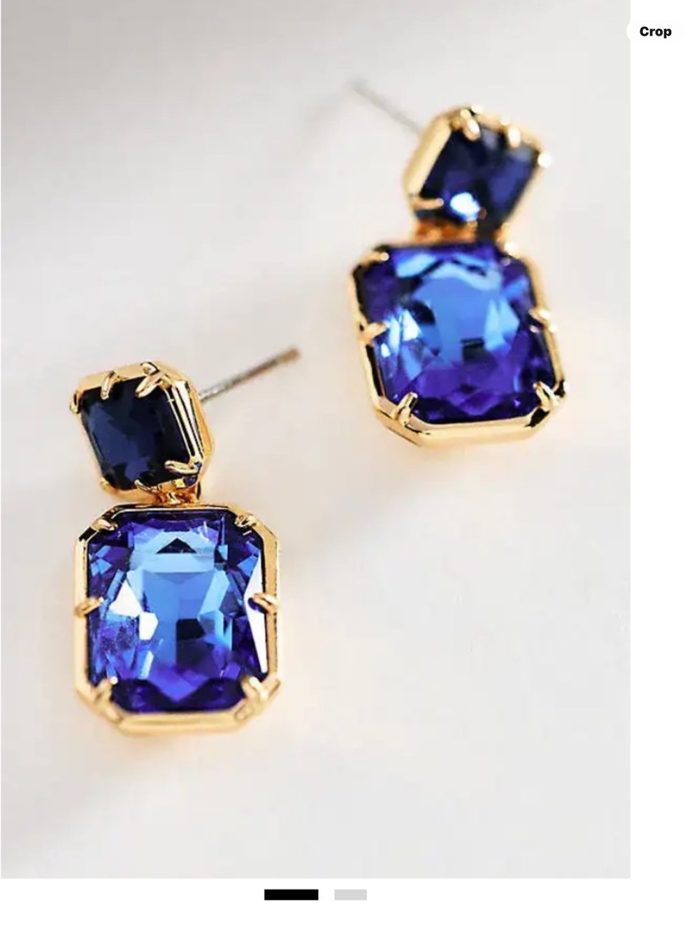 Anthropologie Gold-Tone Earrings with cobalt blue emerald cut stones NWTS